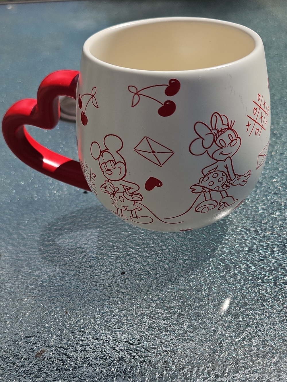 Disney White Mug with Mickey And Minnie Red Character Sketches and Heart Handle